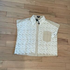 Women’s size large Beige Lace Overlay Blouse top size summer collar